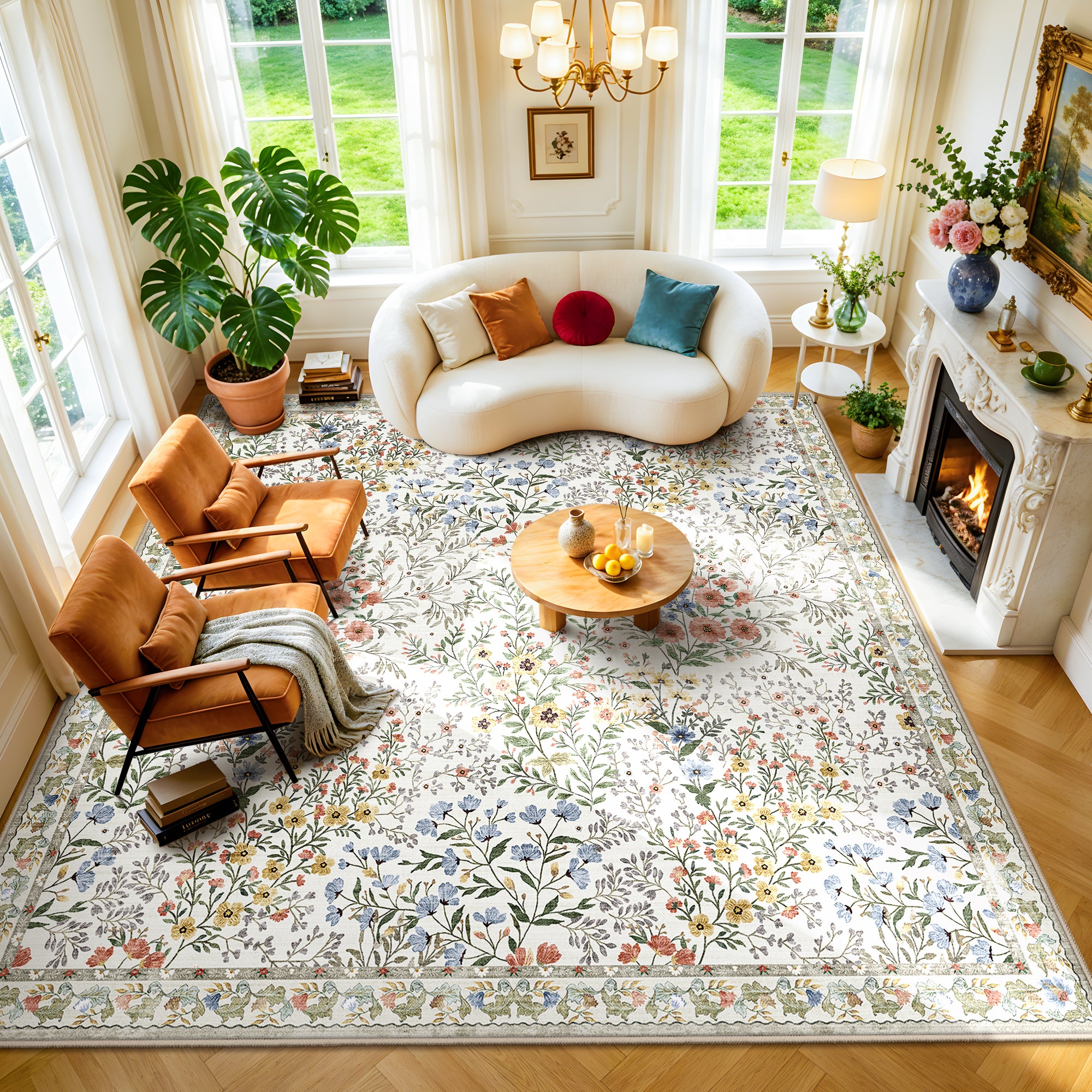 YOUFORTONG 3x5 Washable Entryway Rug Non-Slip Floral Boho Vintage Area Rug for Living Room Kitchen Bedroom Soft Thin Indoor Door Mat Carpet,Black