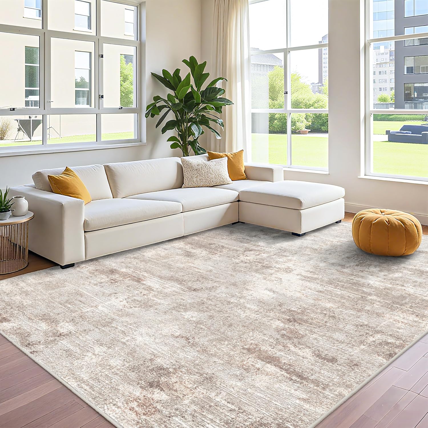 YOUFORTONG 2x3 Abstract Area Rug, Machine Washable Non-Slip Indoor Rug, Rubber Backing Stain Resistant Distressed Carpet for Entryway Bedroom Kitchen Living Room,Brown ﻿