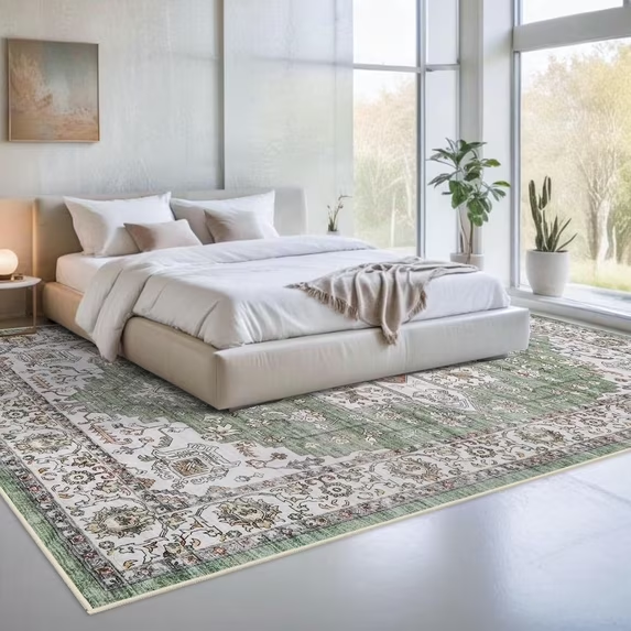 YOUFORTONG 12x12 Washable Area Rug,Extra Large Vintage Indoor Carpet with Non Slip Backing,Stain Resistant Soft Rug for Bedroom Dining Room Living Room Home Decor,Beige