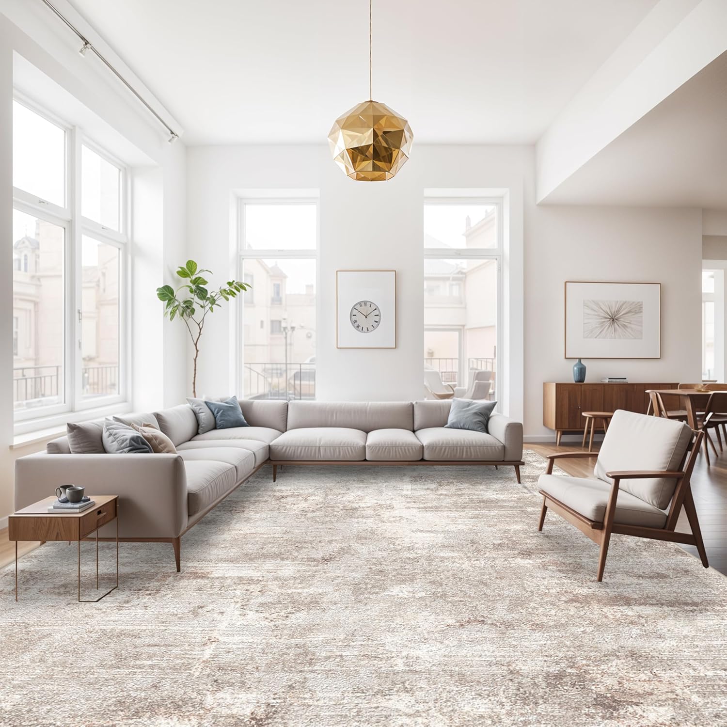 YOUFORTONG 2x3 Abstract Area Rug, Machine Washable Non-Slip Indoor Rug, Rubber Backing Stain Resistant Distressed Carpet for Entryway Bedroom Kitchen Living Room,Brown ﻿