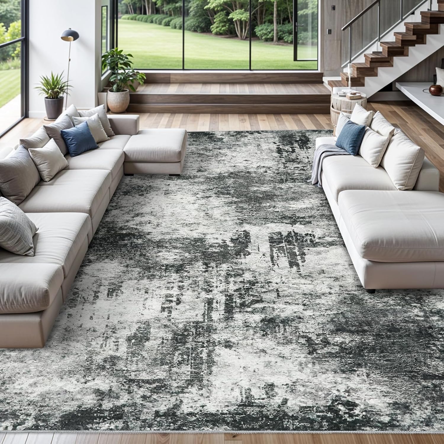 YOUFORTONG 2x3 Abstract Area Rug, Machine Washable Non-Slip Indoor Rug, Rubber Backing Stain Resistant Distressed Carpet for Entryway Bedroom Kitchen Living Room,Brown ﻿