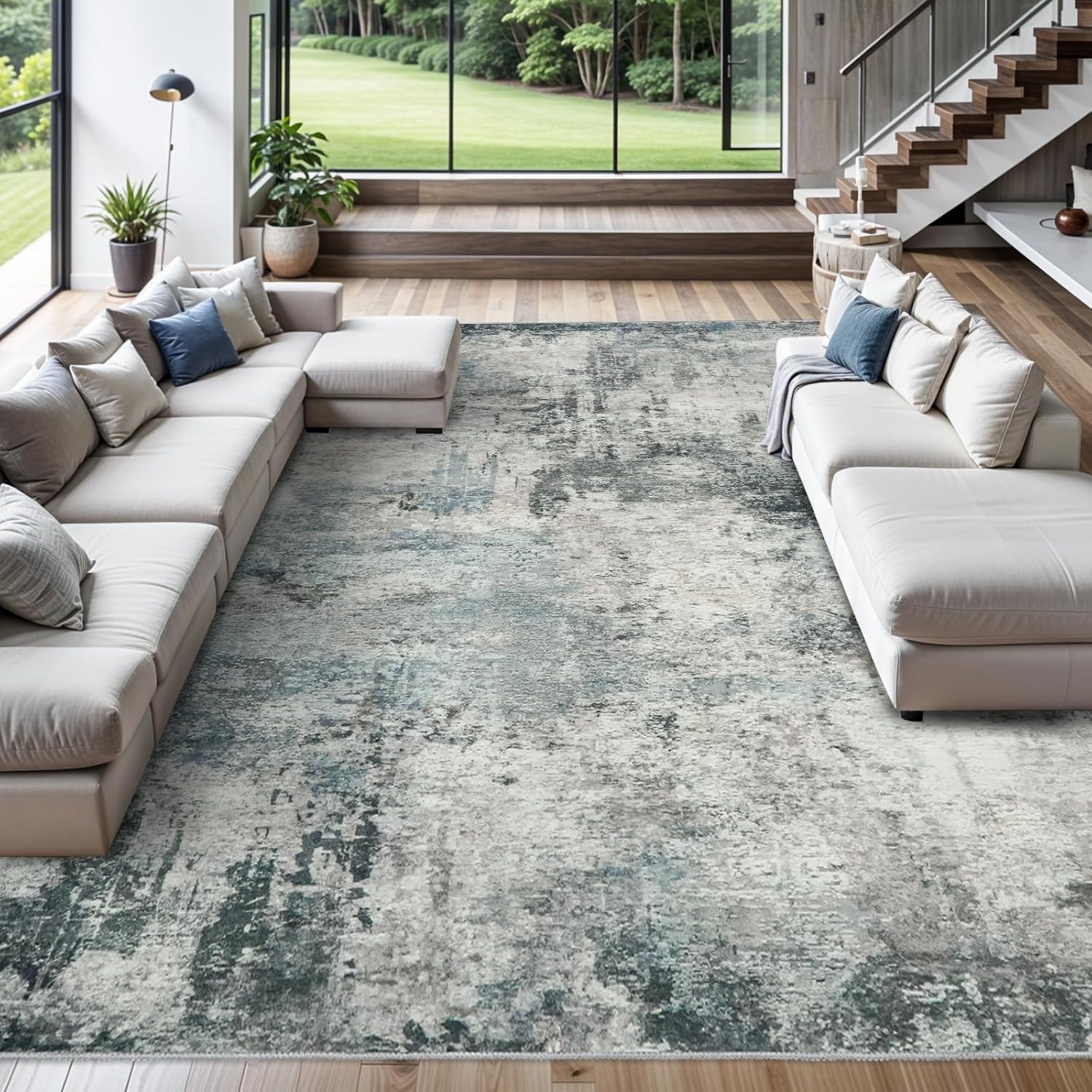 YOUFORTONG 2x3 Abstract Area Rug, Machine Washable Non-Slip Indoor Rug, Rubber Backing Stain Resistant Distressed Carpet for Entryway Bedroom Kitchen Living Room,Brown ﻿