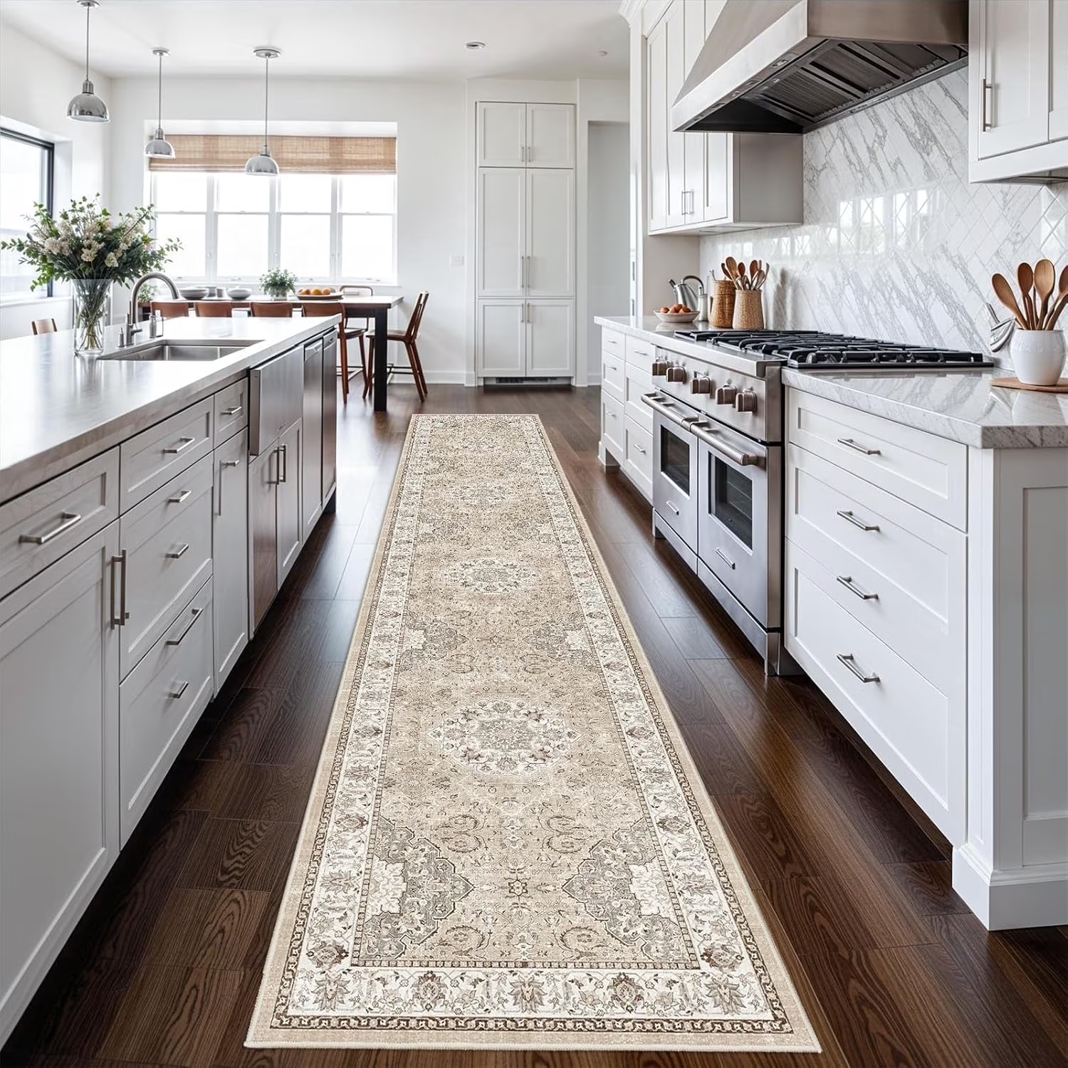 YOUFORTONG 4x6 Area Rug for Living Room, Vintage Farmhouse Washable Indoor Carpet, Non Slip Ultra Soft Low Pile Durable Neutral Rug for Bedroom Dining Room Nursery Kitchen,Beige
