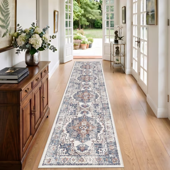 YOUFORTONG 4x6 Area Rug for Living Room, Vintage Farmhouse Washable Indoor Carpet, Non Slip Ultra Soft Low Pile Durable Neutral Rug for Bedroom Dining Room Nursery Kitchen,Beige