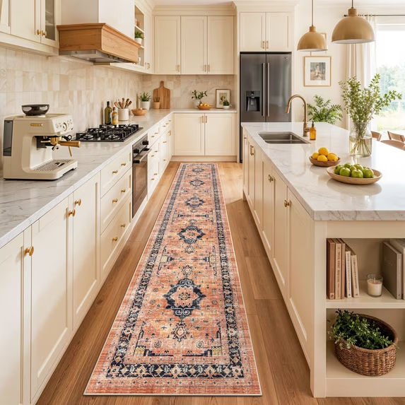 YOUFORTONG 4x6 Area Rug for Living Room, Vintage Farmhouse Washable Indoor Carpet, Non Slip Ultra Soft Low Pile Durable Neutral Rug for Bedroom Dining Room Nursery Kitchen,Beige