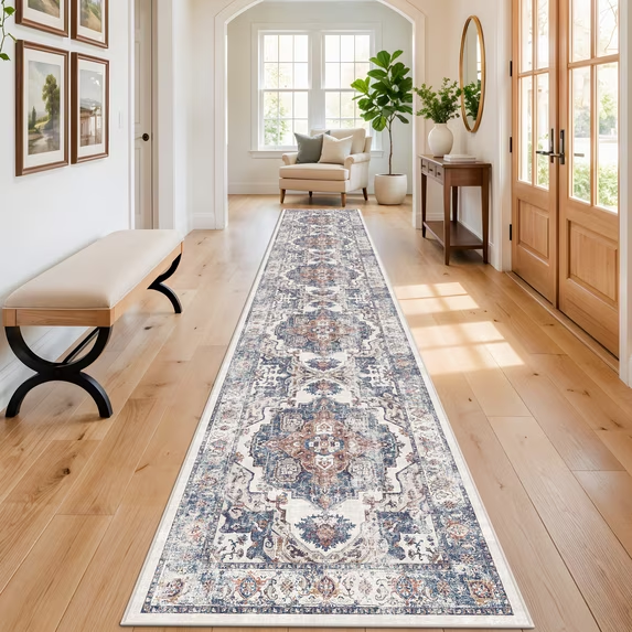 YOUFORTONG 4x6 Area Rug for Living Room, Vintage Farmhouse Washable Indoor Carpet, Non Slip Ultra Soft Low Pile Durable Neutral Rug for Bedroom Dining Room Nursery Kitchen,Beige