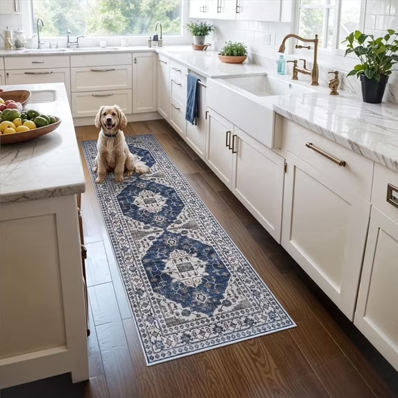 YOUFORTONG 4x6 Area Rug for Living Room, Vintage Farmhouse Washable Indoor Carpet, Non Slip Ultra Soft Low Pile Durable Neutral Rug for Bedroom Dining Room Nursery Kitchen,Beige