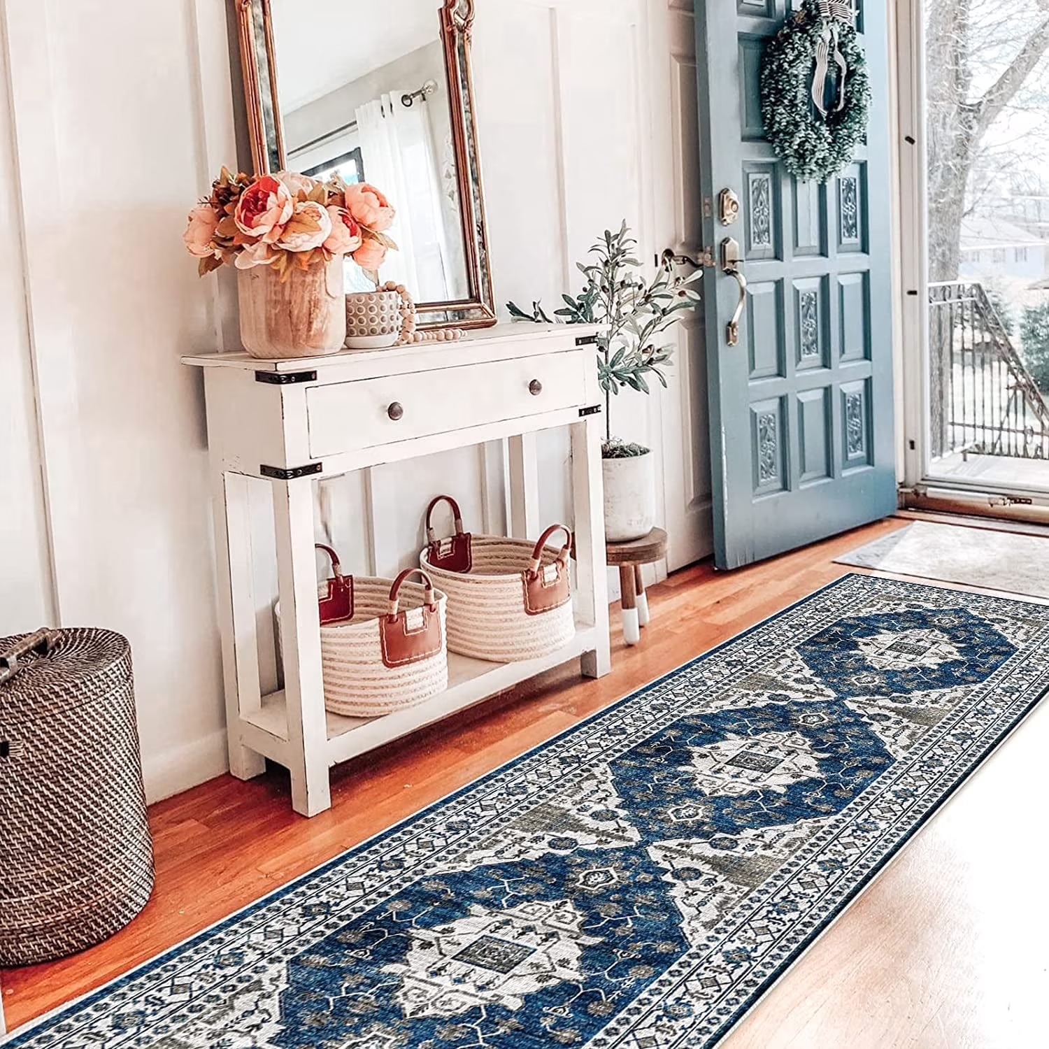 YOUFORTONG 4x6 Area Rug for Living Room, Vintage Farmhouse Washable Indoor Carpet, Non Slip Ultra Soft Low Pile Durable Neutral Rug for Bedroom Dining Room Nursery Kitchen,Beige