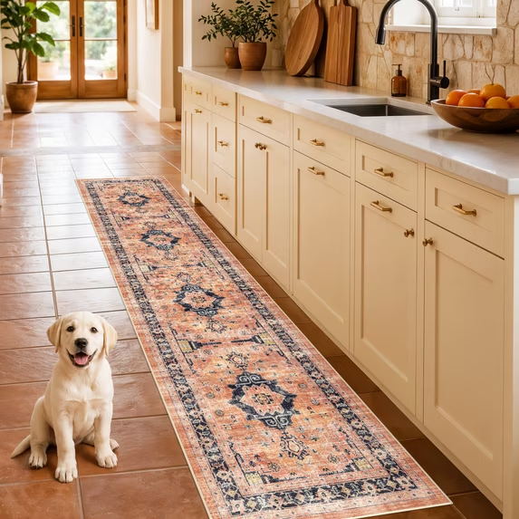YOUFORTONG 4x6 Area Rug for Living Room, Vintage Farmhouse Washable Indoor Carpet, Non Slip Ultra Soft Low Pile Durable Neutral Rug for Bedroom Dining Room Nursery Kitchen,Beige