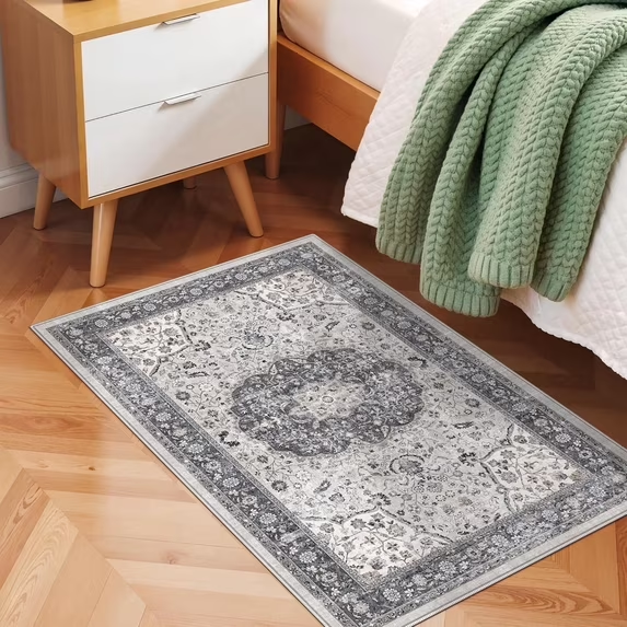 YOUFORTONG 4x6 Area Rug for Living Room, Vintage Farmhouse Washable Indoor Carpet, Non Slip Ultra Soft Low Pile Durable Neutral Rug for Bedroom Dining Room Nursery Kitchen,Beige
