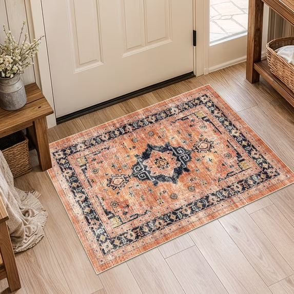 YOUFORTONG 4x6 Area Rug for Living Room, Vintage Farmhouse Washable Indoor Carpet, Non Slip Ultra Soft Low Pile Durable Neutral Rug for Bedroom Dining Room Nursery Kitchen,Beige