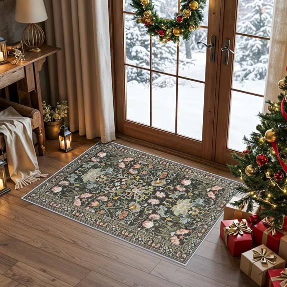 YOUFORTONG 4x6 Area Rug for Living Room, Vintage Farmhouse Washable Indoor Carpet, Non Slip Ultra Soft Low Pile Durable Neutral Rug for Bedroom Dining Room Nursery Kitchen,Beige