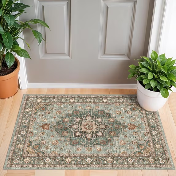 YOUFORTONG 5x7 Washable Vintage Boho Area Rug,Stain Resistant Non-Slip Soft Floral Carpet for Living Room Bedroom Farmhouse Office, Beige