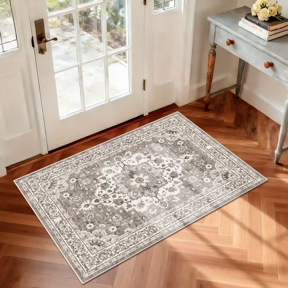 YOUFORTONG 5x7 Washable Vintage Boho Area Rug,Stain Resistant Non-Slip Soft Floral Carpet for Living Room Bedroom Farmhouse Office, Beige