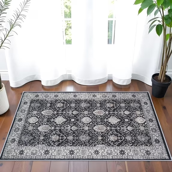 YOUFORTONG 4x6 Area Rug for Living Room, Vintage Farmhouse Washable Indoor Carpet, Non Slip Ultra Soft Low Pile Durable Neutral Rug for Bedroom Dining Room Nursery Kitchen,Beige