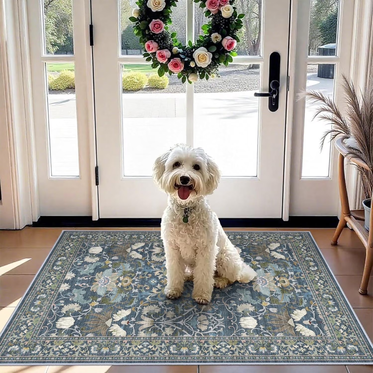 YOUFORTONG 4x6 Area Rug for Living Room, Vintage Farmhouse Washable Indoor Carpet, Non Slip Ultra Soft Low Pile Durable Neutral Rug for Bedroom Dining Room Nursery Kitchen,Beige