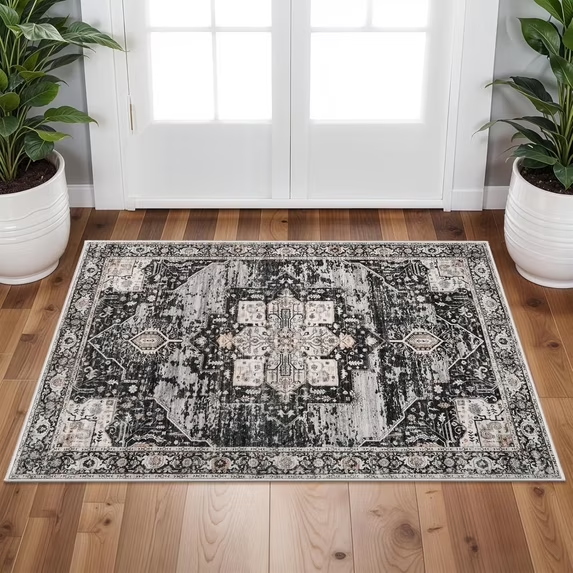 YOUFORTONG 12x12 Washable Area Rug,Extra Large Vintage Indoor Carpet with Non Slip Backing,Stain Resistant Soft Rug for Bedroom Dining Room Living Room Home Decor,Beige