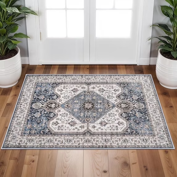 YOUFORTONG 12x12 Washable Area Rug,Extra Large Vintage Indoor Carpet with Non Slip Backing,Stain Resistant Soft Rug for Bedroom Dining Room Living Room Home Decor,Beige