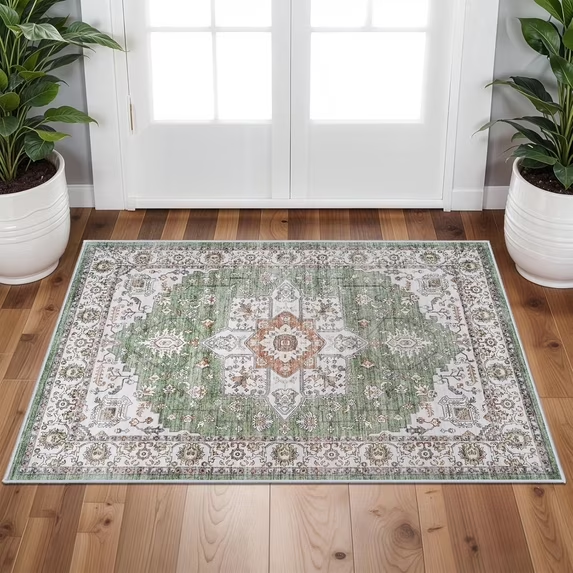 YOUFORTONG 12x12 Washable Area Rug,Extra Large Vintage Indoor Carpet with Non Slip Backing,Stain Resistant Soft Rug for Bedroom Dining Room Living Room Home Decor,Beige