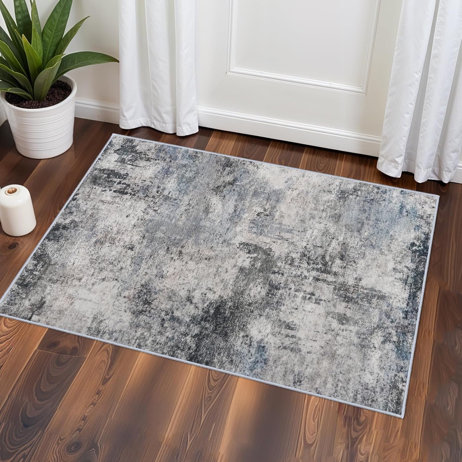 YOUFORTONG 2x3 Abstract Area Rug, Machine Washable Non-Slip Indoor Rug, Rubber Backing Stain Resistant Distressed Carpet for Entryway Bedroom Kitchen Living Room,Brown ﻿
