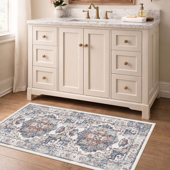 YOUFORTONG 4x6 Area Rug for Living Room, Vintage Farmhouse Washable Indoor Carpet, Non Slip Ultra Soft Low Pile Durable Neutral Rug for Bedroom Dining Room Nursery Kitchen,Beige