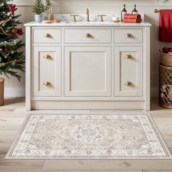 YOUFORTONG 4x6 Area Rug for Living Room, Vintage Farmhouse Washable Indoor Carpet, Non Slip Ultra Soft Low Pile Durable Neutral Rug for Bedroom Dining Room Nursery Kitchen,Beige