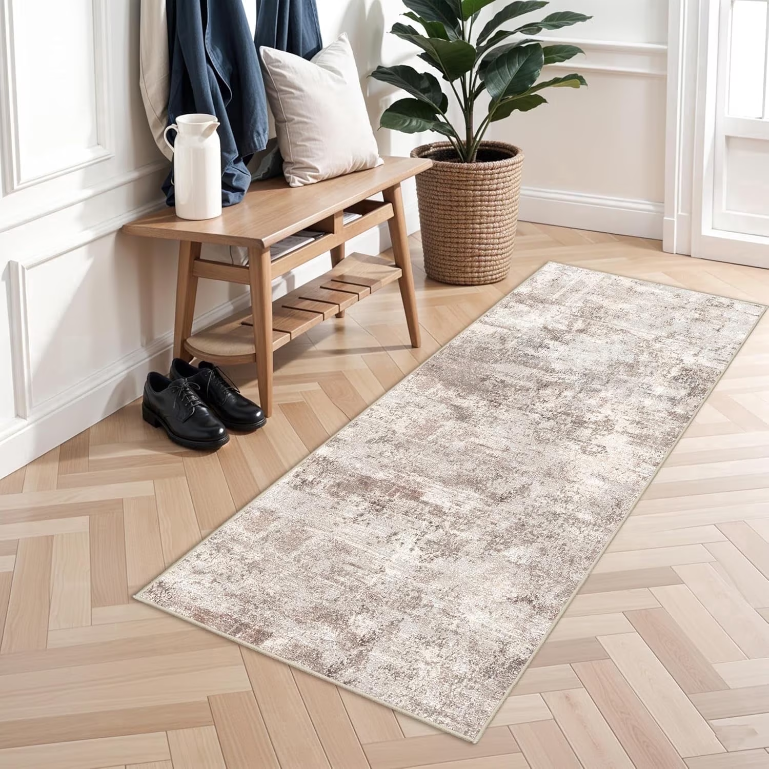 YOUFORTONG 2x3 Abstract Area Rug, Machine Washable Non-Slip Indoor Rug, Rubber Backing Stain Resistant Distressed Carpet for Entryway Bedroom Kitchen Living Room,Brown ﻿