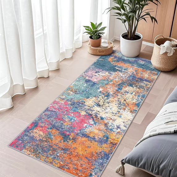 YOUFORTONG 2x3 Abstract Area Rug, Machine Washable Non-Slip Indoor Rug, Rubber Backing Stain Resistant Distressed Carpet for Entryway Bedroom Kitchen Living Room,Brown ﻿