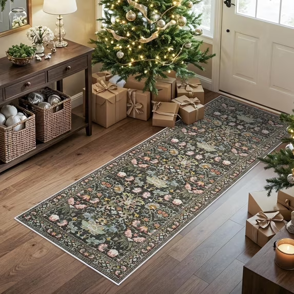 YOUFORTONG 4x6 Area Rug for Living Room, Vintage Farmhouse Washable Indoor Carpet, Non Slip Ultra Soft Low Pile Durable Neutral Rug for Bedroom Dining Room Nursery Kitchen,Beige
