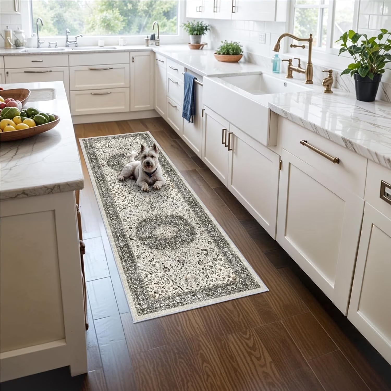 YOUFORTONG 4x6 Area Rug for Living Room, Vintage Farmhouse Washable Indoor Carpet, Non Slip Ultra Soft Low Pile Durable Neutral Rug for Bedroom Dining Room Nursery Kitchen,Beige