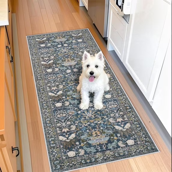 YOUFORTONG 4x6 Area Rug for Living Room, Vintage Farmhouse Washable Indoor Carpet, Non Slip Ultra Soft Low Pile Durable Neutral Rug for Bedroom Dining Room Nursery Kitchen,Beige