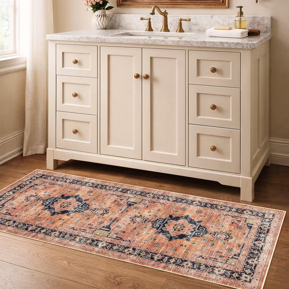 YOUFORTONG 4x6 Area Rug for Living Room, Vintage Farmhouse Washable Indoor Carpet, Non Slip Ultra Soft Low Pile Durable Neutral Rug for Bedroom Dining Room Nursery Kitchen,Beige