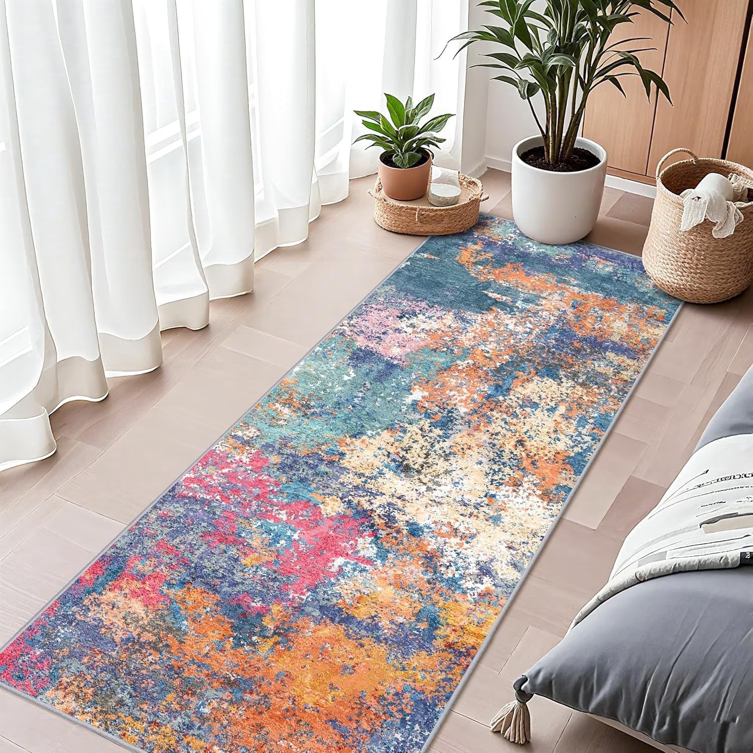 YOUFORTONG 2x3 Abstract Area Rug, Machine Washable Non-Slip Indoor Rug, Rubber Backing Stain Resistant Distressed Carpet for Entryway Bedroom Kitchen Living Room,Brown ﻿
