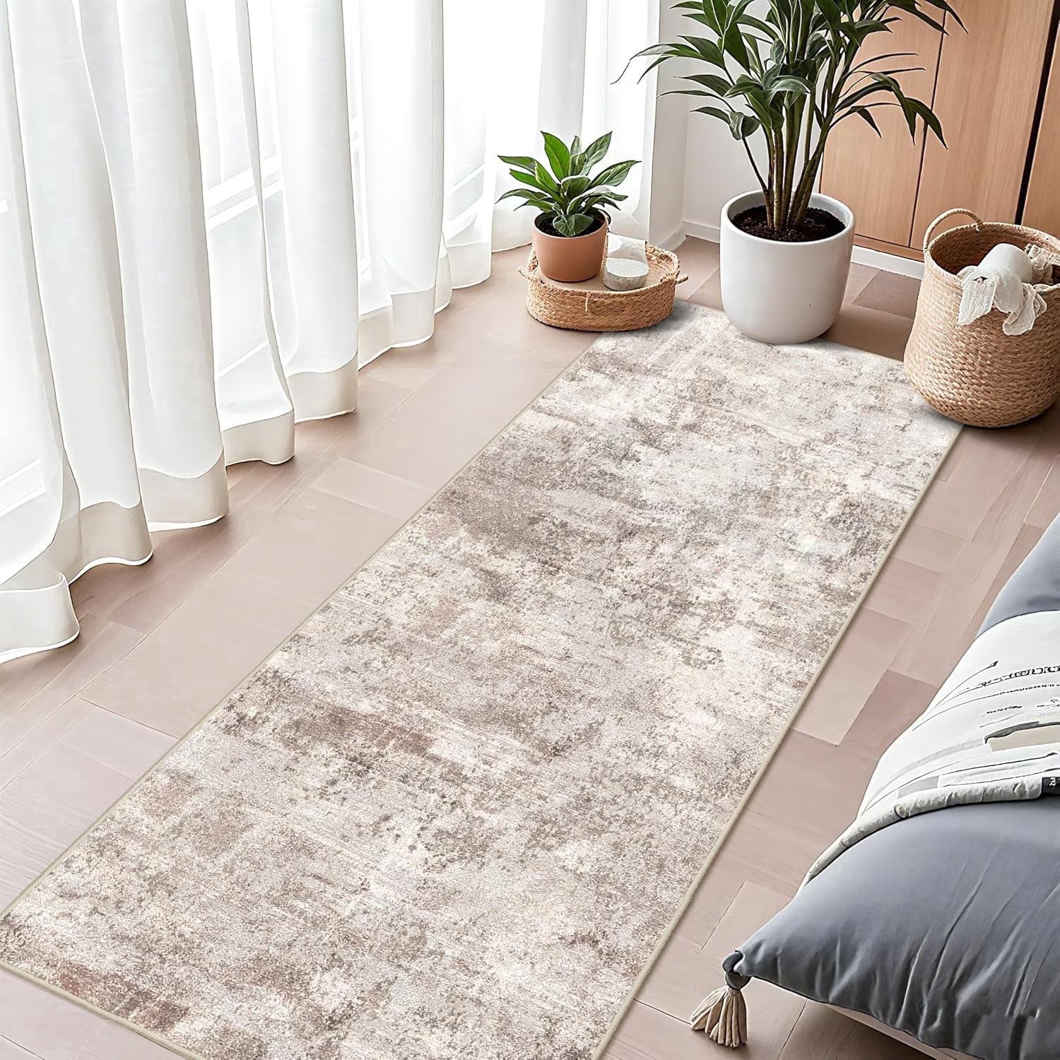 YOUFORTONG 2x3 Abstract Area Rug, Machine Washable Non-Slip Indoor Rug, Rubber Backing Stain Resistant Distressed Carpet for Entryway Bedroom Kitchen Living Room,Brown ﻿