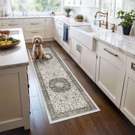 YOUFORTONG 4x6 Area Rug for Living Room, Vintage Farmhouse Washable Indoor Carpet, Non Slip Ultra Soft Low Pile Durable Neutral Rug for Bedroom Dining Room Nursery Kitchen,Beige