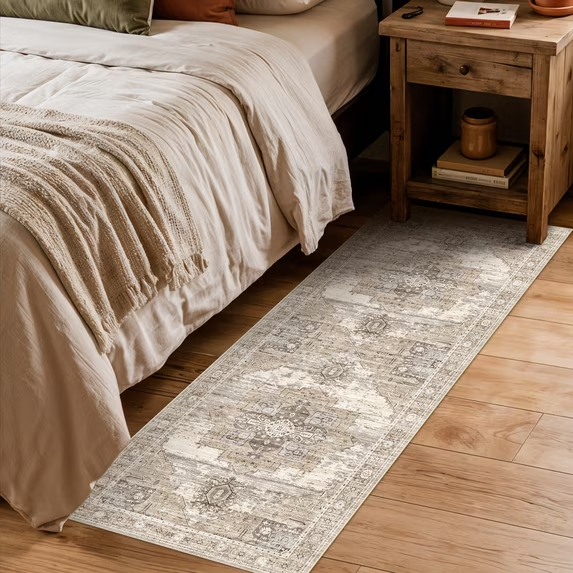 YOUFORTONG 12x12 Washable Area Rug,Extra Large Vintage Indoor Carpet with Non Slip Backing,Stain Resistant Soft Rug for Bedroom Dining Room Living Room Home Decor,Beige
