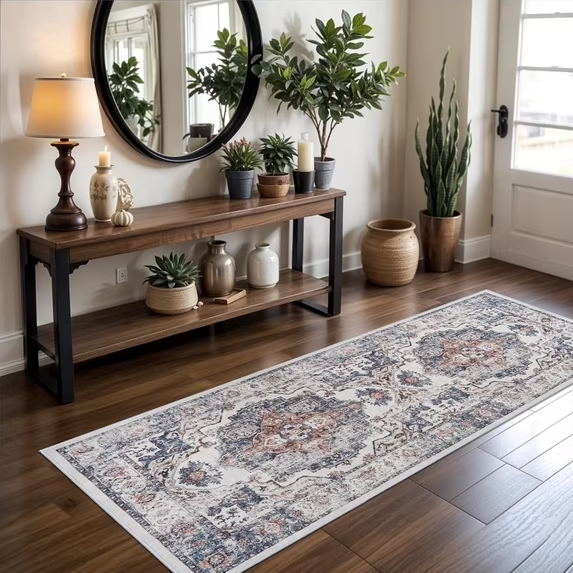 YOUFORTONG 4x6 Area Rug for Living Room, Vintage Farmhouse Washable Indoor Carpet, Non Slip Ultra Soft Low Pile Durable Neutral Rug for Bedroom Dining Room Nursery Kitchen,Beige
