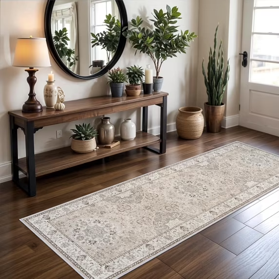 YOUFORTONG 4x6 Area Rug for Living Room, Vintage Farmhouse Washable Indoor Carpet, Non Slip Ultra Soft Low Pile Durable Neutral Rug for Bedroom Dining Room Nursery Kitchen,Beige