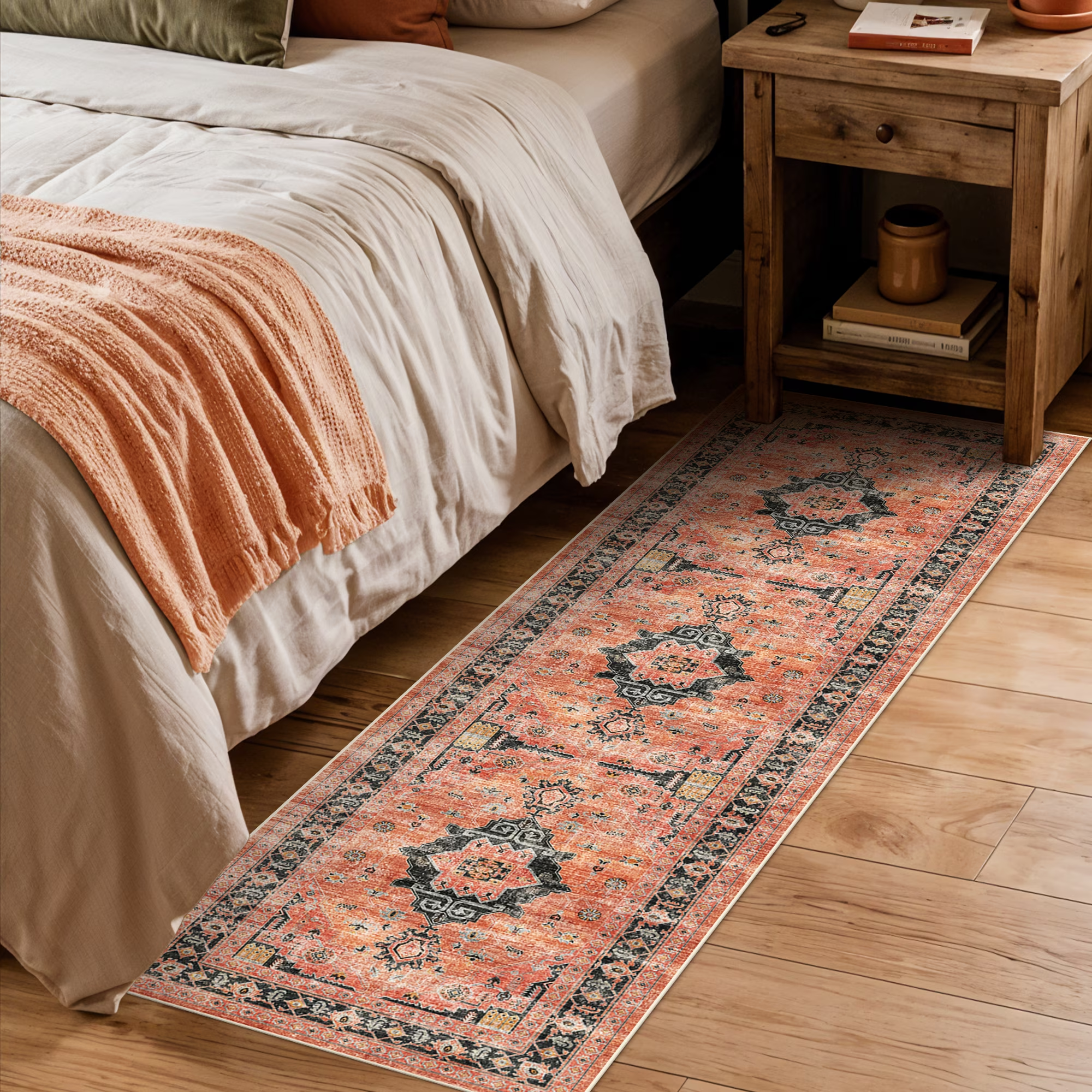 YOUFORTONG 4x6 Area Rug for Living Room, Vintage Farmhouse Washable Indoor Carpet, Non Slip Ultra Soft Low Pile Durable Neutral Rug for Bedroom Dining Room Nursery Kitchen,Beige