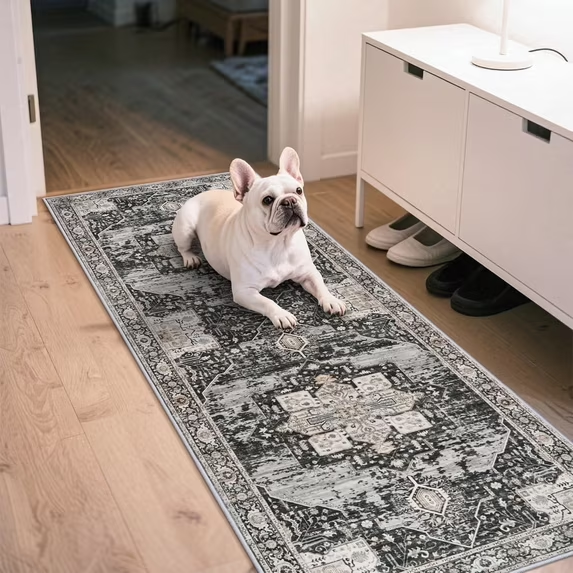 YOUFORTONG 12x12 Washable Area Rug,Extra Large Vintage Indoor Carpet with Non Slip Backing,Stain Resistant Soft Rug for Bedroom Dining Room Living Room Home Decor,Beige