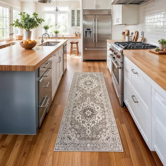 YOUFORTONG 5x7 Washable Vintage Boho Area Rug,Stain Resistant Non-Slip Soft Floral Carpet for Living Room Bedroom Farmhouse Office, Beige