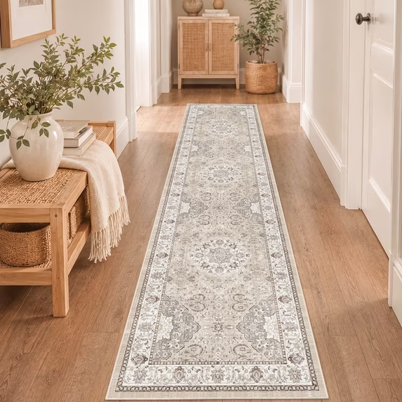 YOUFORTONG 4x6 Area Rug for Living Room, Vintage Farmhouse Washable Indoor Carpet, Non Slip Ultra Soft Low Pile Durable Neutral Rug for Bedroom Dining Room Nursery Kitchen,Beige