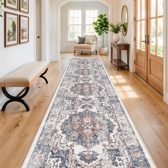 YOUFORTONG 4x6 Area Rug for Living Room, Vintage Farmhouse Washable Indoor Carpet, Non Slip Ultra Soft Low Pile Durable Neutral Rug for Bedroom Dining Room Nursery Kitchen,Beige
