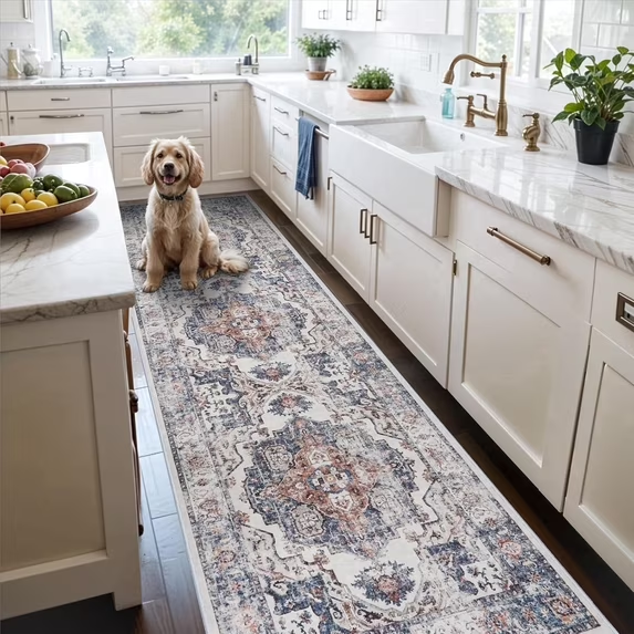 YOUFORTONG 4x6 Area Rug for Living Room, Vintage Farmhouse Washable Indoor Carpet, Non Slip Ultra Soft Low Pile Durable Neutral Rug for Bedroom Dining Room Nursery Kitchen,Beige