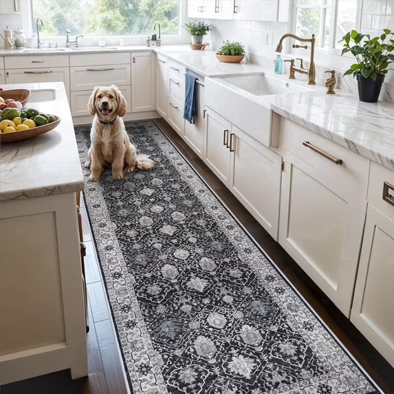 YOUFORTONG 4x6 Area Rug for Living Room, Vintage Farmhouse Washable Indoor Carpet, Non Slip Ultra Soft Low Pile Durable Neutral Rug for Bedroom Dining Room Nursery Kitchen,Beige