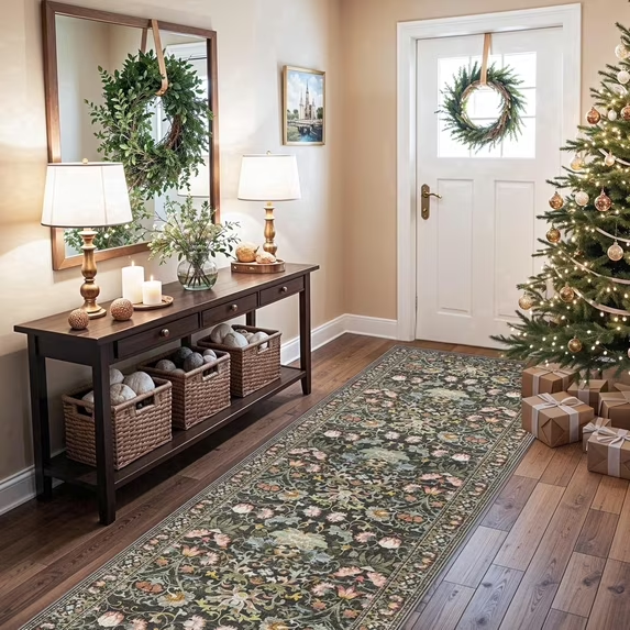 YOUFORTONG 4x6 Area Rug for Living Room, Vintage Farmhouse Washable Indoor Carpet, Non Slip Ultra Soft Low Pile Durable Neutral Rug for Bedroom Dining Room Nursery Kitchen,Beige
