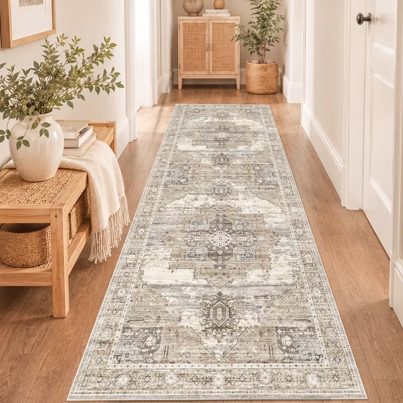 YOUFORTONG 12x12 Washable Area Rug,Extra Large Vintage Indoor Carpet with Non Slip Backing,Stain Resistant Soft Rug for Bedroom Dining Room Living Room Home Decor,Beige