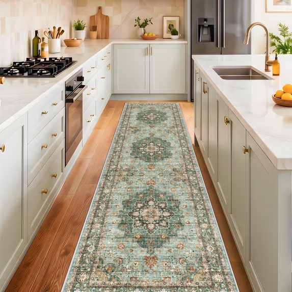 YOUFORTONG 5x7 Washable Vintage Boho Area Rug,Stain Resistant Non-Slip Soft Floral Carpet for Living Room Bedroom Farmhouse Office, Beige