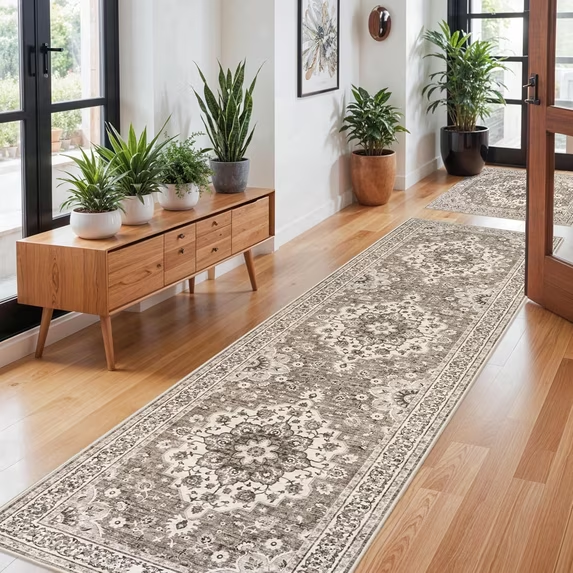 YOUFORTONG 5x7 Washable Vintage Boho Area Rug,Stain Resistant Non-Slip Soft Floral Carpet for Living Room Bedroom Farmhouse Office, Beige