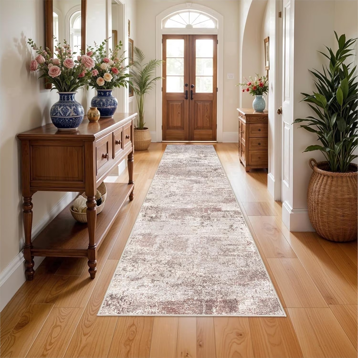 YOUFORTONG 2x3 Abstract Area Rug, Machine Washable Non-Slip Indoor Rug, Rubber Backing Stain Resistant Distressed Carpet for Entryway Bedroom Kitchen Living Room,Brown ﻿
